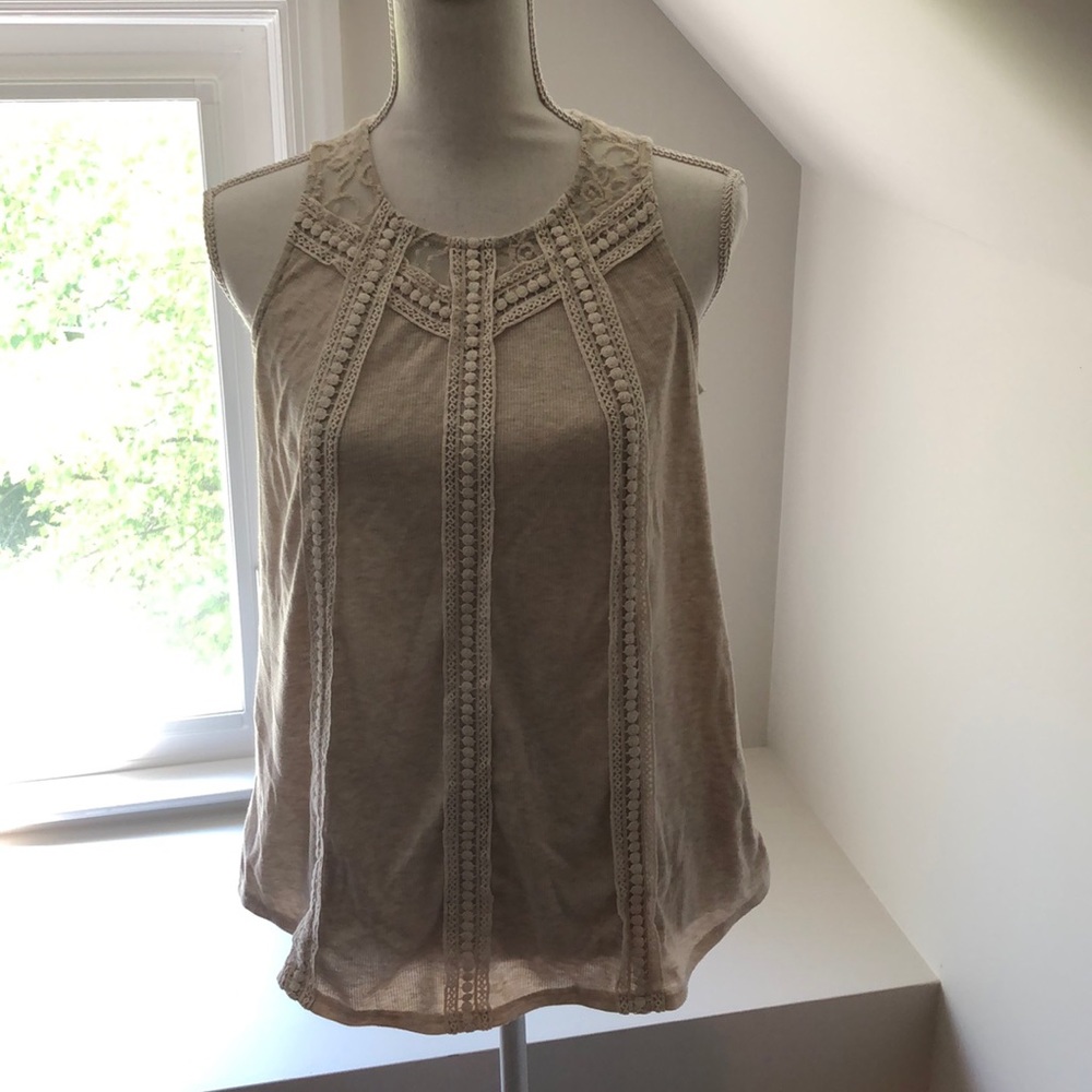 Lace and crochet cream tank top
